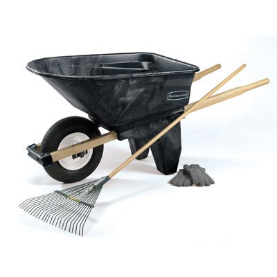 Wheelbarrow, 6.5 cu ft, 200lb Cap, 27w x 60d x 27 1/2h, Plastic/Wood, Black