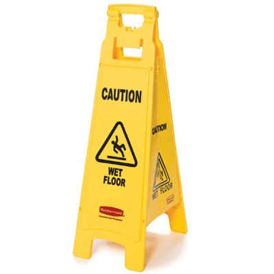 Caution Wet Floor Floor Sign, 4-Sided, Plastic, 12x16x38, Yellow