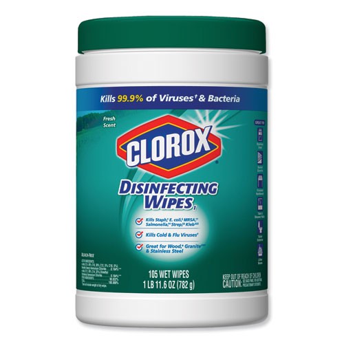 Disinfecting Wipes, White, 7x8, Fresh Scent, 105 Per Canister