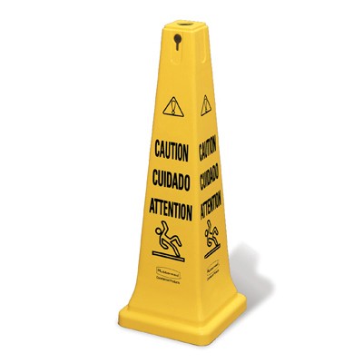 Multilingual Safety Cone, "CAUTION", 12 1/4w x 12 1/4d x 36h, Yellow