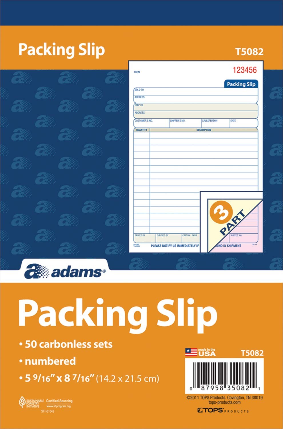 Packing Slip Book 3-Part Carbonless 5-.5625x7.3125 50 Sheets per Pad