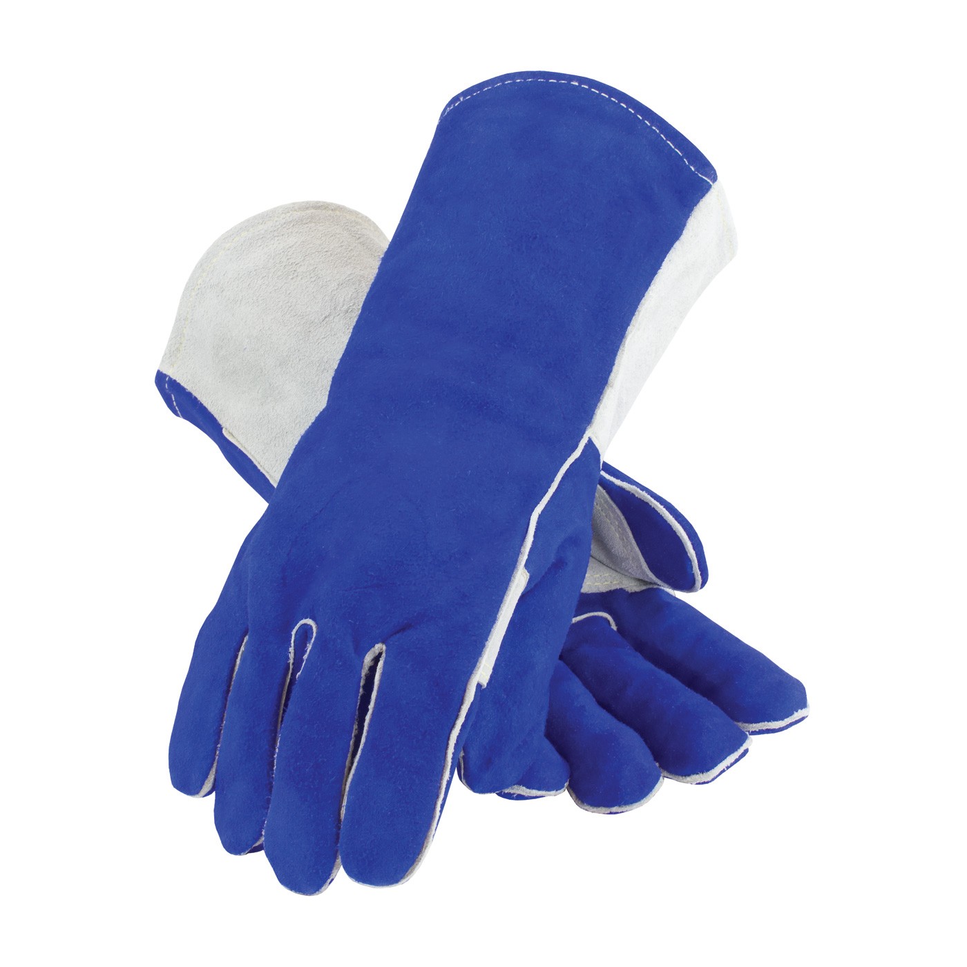 Welding Glove, Side Split, Foam Lining, Bl./Gry., Sewn w/Kevlar