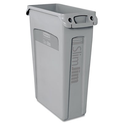 Slim Jim Receptacle, Venting Channel, Rectangular, Plastic, 23 gal, Gray