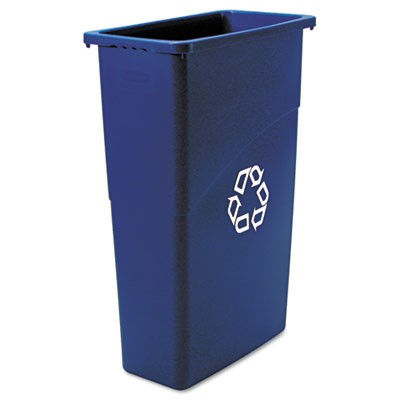 Slim Jim Recycling Container, Rectangular, Plastic, 23 gal, Blue