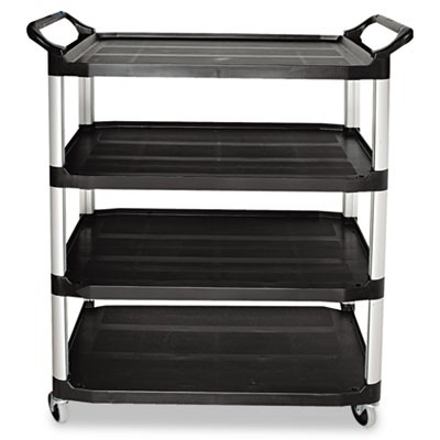 Open Sided Utility Cart, 4-Shelf, 40-5/8w x 20d x 51h, Black