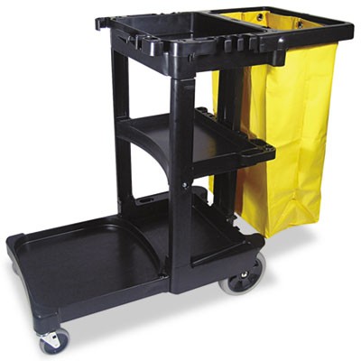 Multi-Shelf Cleaning Cart, 3-Shelf, 20w x 45d x 38-1/4h, Black