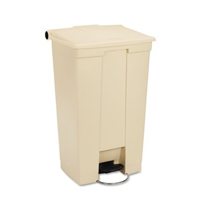 Fire-Safe Step-On Receptacle, Wheels, Rect, Polyethylene, 23gal, Beige