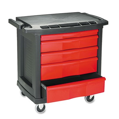 Five-Drawer Mobile Workcenter, 32-1/2w x 20d x 33-1/2h, Black Plastic Top