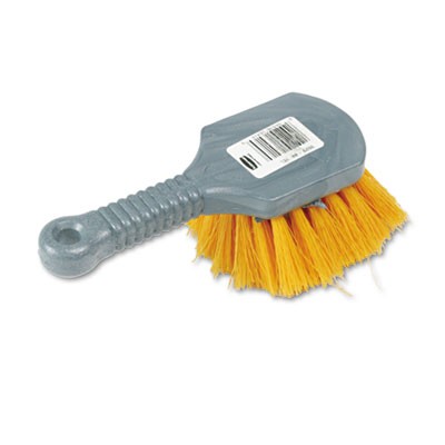 Long Handle Scrub, 8" Plastic Handle, Gray Handle w/Yellow Bristle