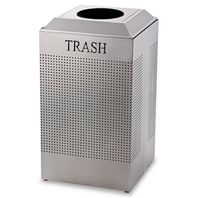 Silhouette Waste Receptacle, Square, Steel, 29 gal, Silver Metallic