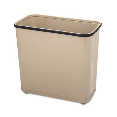 Fire-Safe Wastebasket, Rectangular, Steel, 7.5 gal, Almond