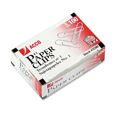 Smooth Economy Paper Clip, Steel Wire, No. 1, Silver, 100/Box, 10 Boxes/Pac