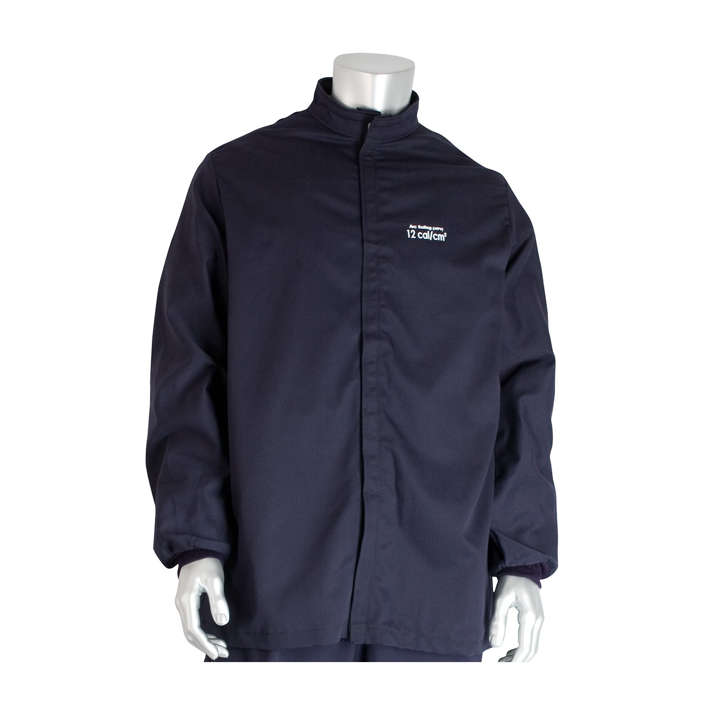 12 Cal FR Jacket, 9oz. Cotton NFPA 70E/ASTM F1506, Navy Size Large