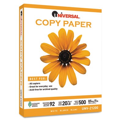 Copy Paper, 92 Brightness, 20lb, 8-1/2x11, White, 5000 Sheets/Carton