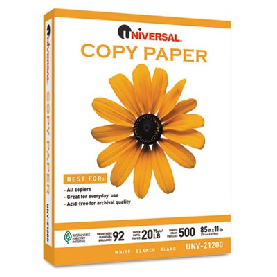 Paper Copy 92 Brightness, 20lb, 8-1/2x11, White, 5000 Sheets/Carton