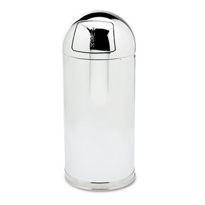 Fire-Resistant Dome Receptacle, Round, Steel, 15 gal, Mirror Stainless
