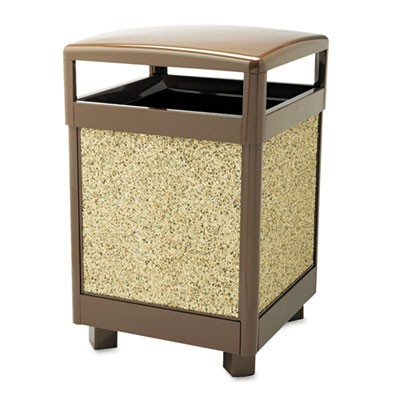 Aspen Series Outdoor Waste Receptacle, Square, Steel, 38 gal, Brown