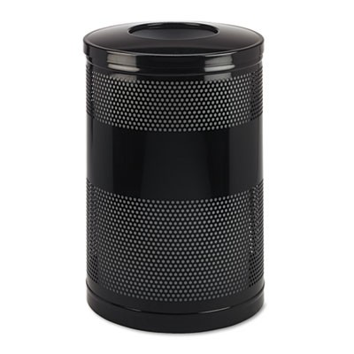 Classics Perforated Open Top Receptacle, Round, Steel, 51 gal, Black