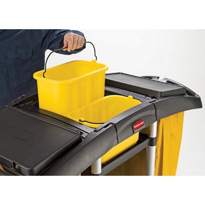 Bi-Bag Waste-Collection Cleaning Cart, 3 Shelves, 22w x 51 3/4d x 44h, Black