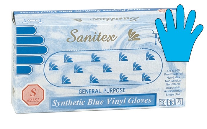9.5" General Purpose Vinyl Gloves, Powder Free, Industrial Grade, USDA Compliant, Blue, 100/BX 10/CS