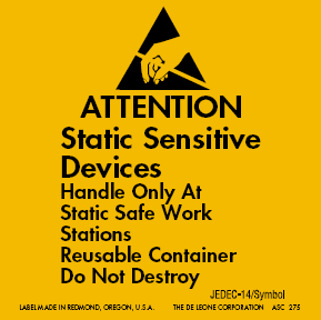 Anti-static Caution Labels 2" x 2" (removable / fluorescent orange) 1000/RL