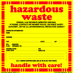 Label 6x6 "Hazardous Waste" YLW/RED 100/PKG