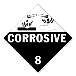 Placard 10.75x10.75 White/Black Vinyl "Corrosive-Class 8" 25/PKG