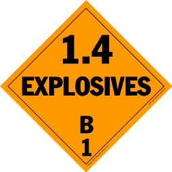 Hazardous Materials Placards- - class 1.4 explosives 10¾" x 10¾" removable vinyl Packaged-25