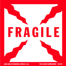 Fragile Labels 8" x 8" (meets military standard) 100 Labels/pkg/sheeted