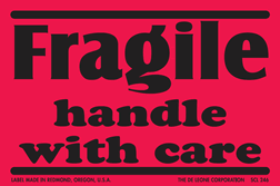 Fragile Labels 2"" x 3"" fluorescent red 500/RL
