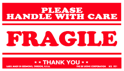 Label 2.5x4 PlS Handle w/Care Fragile 500/RL