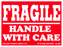 Label 3x4 "Fragile Handle w/Care" RED/WHT 500/RL