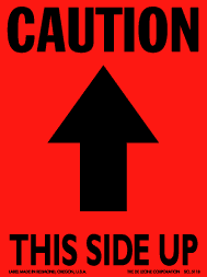 Label 3x4 ""Caution This Side Up w/Arrow"" Fluor RED 500/RL