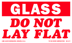 Label 3x5 "Glass Do Not Lay Flat" RED/WHT 500/RL