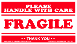 Label 3x5 "Handle w/Care Fragile" 500/RL
