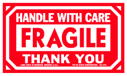 Label 3x5 "Fragile Handle w/Care Thank you" 500/RL