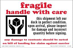 Label 4x6 'Fragile Handle With Care' 500/RL