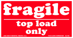 Label 4x7 "Fragile Top Load Only" Red/White 500/RL