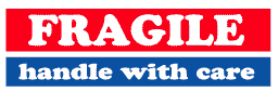 Label 1x3 "Fragile Handle W/ Care" Red/White/Blue 500/RL