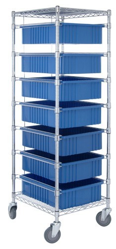 Bin Cart with Dividable Grid Containers 21" x 24" x 69" Blue