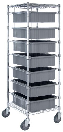 Bin Cart with Dividable Grid Containers 21" x 24" x 69" Gray