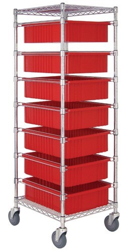 Bin Cart with Dividable Grid Containers 21" x 24" x 69" Red