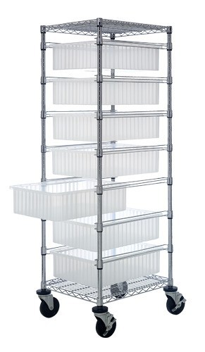 Bin Cart with Clear Dividable Grid Containers 21" x 24" x 69"