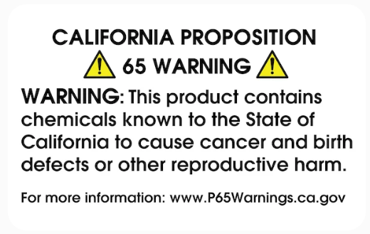Label 1.5x2.375 "California Proposition 65 Warning" White with black lettering 1000/RL