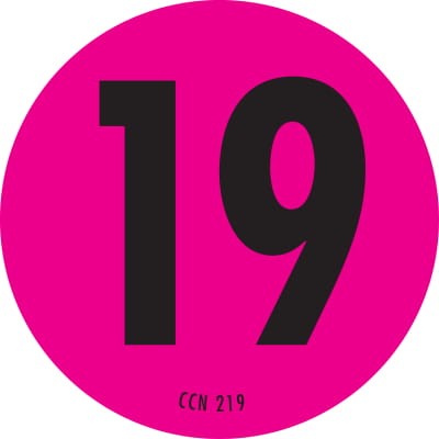 Label Paper 2" Dia "19" Permanent Flor. Pink/Black 1000/RL