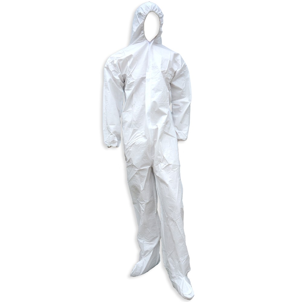 Coveralls, Microporous, with Hood & Boot, Zipper Front, White, Case of 25