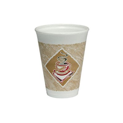 Café G Hot/Cold Cups, Foam, 20oz, White w/Brown & Red