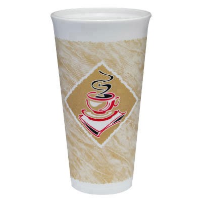 Foam Hot/Cold Cups, 20 oz., Café G Design, White/Brown with Red Accents