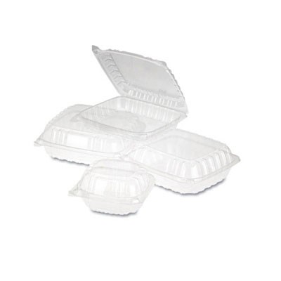 ClearSeal Plastic Hinged Container, Large, 9x9-1/2x3, Clear, 100/Bag
