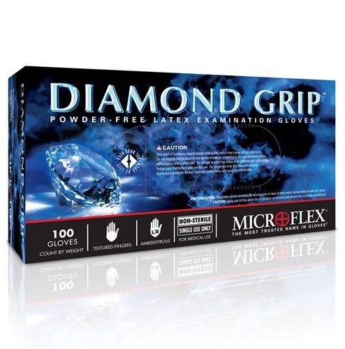 Glove Latex P/F Microflex Diamond Grip Medium 100/BX 10/CS